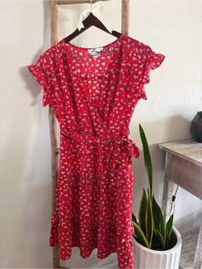 Monteau Los Angeles Red Floral Wrap-Style Women's Dress Size S